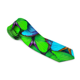 Галстук 3D с принтом Радужные бабочки в Петрозаводске, 100% полиэстер | Длина 148 см; Плотность 150-180 г/м2 | Тематика изображения на принте: абстракция | бабочки | градиент | неон | природа | радуга | узор | фон | яркий узор