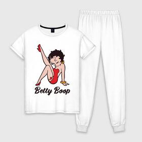 Женская пижама хлопок с принтом Betty Boop в Петрозаводске, 100% хлопок | брюки и футболка прямого кроя, без карманов, на брюках мягкая резинка на поясе и по низу штанин | betty boop | любовь