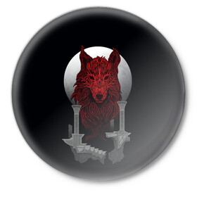 Значок с принтом Луна и волк в Петрозаводске,  металл | круглая форма, металлическая застежка в виде булавки | animals | wolf | волк | волки | животные | звери | зверь | одиночество | одиночка | пёс | собака