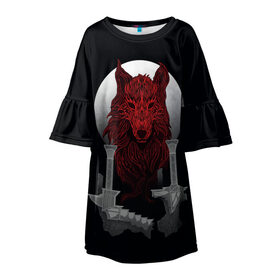Детское платье 3D с принтом Луна и волк в Петрозаводске, 100% полиэстер | прямой силуэт, чуть расширенный к низу. Круглая горловина, на рукавах — воланы | animals | wolf | волк | волки | животные | звери | зверь | одиночество | одиночка | пёс | собака