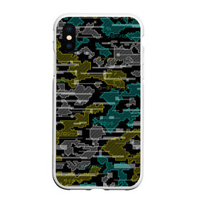 Чехол для iPhone XS Max матовый с принтом Futuristic Camo в Петрозаводске, Силикон | Область печати: задняя сторона чехла, без боковых панелей | Тематика изображения на принте: cyberpunk | glitch | глитч | камуфляж | киберпанк | футуристичный