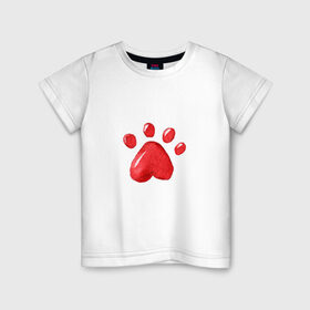Детская футболка хлопок с принтом Кошачья лапка в Петрозаводске, 100% хлопок | круглый вырез горловины, полуприлегающий силуэт, длина до линии бедер | Тематика изображения на принте: котьи лапки | котэ