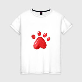 Женская футболка хлопок с принтом Кошачья лапка в Петрозаводске, 100% хлопок | прямой крой, круглый вырез горловины, длина до линии бедер, слегка спущенное плечо | котьи лапки | котэ