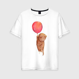 Женская футболка хлопок Oversize с принтом Котейка в Петрозаводске, 100% хлопок | свободный крой, круглый ворот, спущенный рукав, длина до линии бедер
 | воздушный шар | котик | полетаем