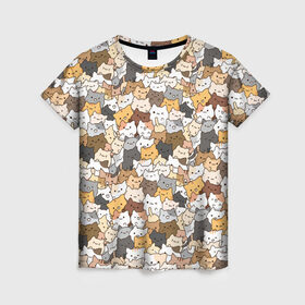 Женская футболка 3D с принтом Котики муркотики в Петрозаводске, 100% полиэфир ( синтетическое хлопкоподобное полотно) | прямой крой, круглый вырез горловины, длина до линии бедер | cat | kitty | кот | котенок | котики | котэ | кошка | полосатый
