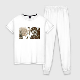 Женская пижама хлопок с принтом Берсерк в Петрозаводске, 100% хлопок | брюки и футболка прямого кроя, без карманов, на брюках мягкая резинка на поясе и по низу штанин | berserkr | аниме | берсерк | битва | бойцы | единорог | звери