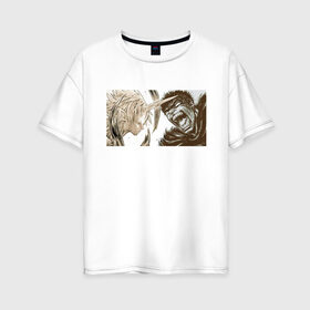 Женская футболка хлопок Oversize с принтом Берсерк в Петрозаводске, 100% хлопок | свободный крой, круглый ворот, спущенный рукав, длина до линии бедер
 | berserkr | аниме | берсерк | битва | бойцы | единорог | звери