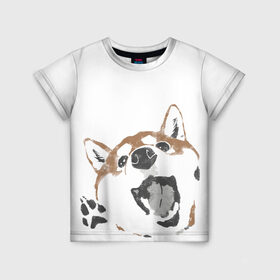 Детская футболка 3D с принтом Shiba Inu в Петрозаводске, 100% гипоаллергенный полиэфир | прямой крой, круглый вырез горловины, длина до линии бедер, чуть спущенное плечо, ткань немного тянется | shiba inu | сиба ину | собака