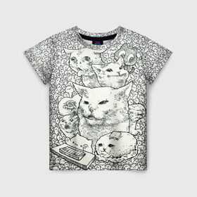 Детская футболка 3D с принтом Коты мемы кошки в Петрозаводске, 100% гипоаллергенный полиэфир | прямой крой, круглый вырез горловины, длина до линии бедер, чуть спущенное плечо, ткань немного тянется | киса | киска | коты | кошечки | кошка | кошки | мем | мем кот и девушки | мем с котом | мем с кошкой | мемы