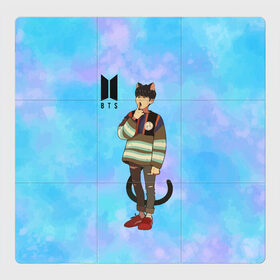 Магнитный плакат 3Х3 с принтом BTS Cat в Петрозаводске, Полимерный материал с магнитным слоем | 9 деталей размером 9*9 см | bts | k pop | kpop | rm | аниме | бтс | ви | джей хоуп | джонгук | кпоп | сюга | чимин | чин | япония