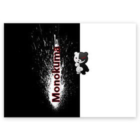 Поздравительная открытка с принтом Monokuma в Петрозаводске, 100% бумага | плотность бумаги 280 г/м2, матовая, на обратной стороне линовка и место для марки
 | Тематика изображения на принте: monokuma | игра | медведь | монокума | плюшевый | робот