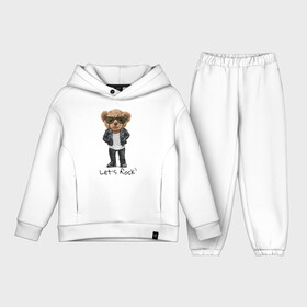 Детский костюм хлопок Oversize с принтом Мишка рокер в Петрозаводске,  |  | lets | rock | джинсы | куртка | мишка | очки | плюшевый | рок | фраза