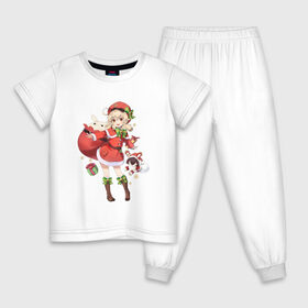 Детская пижама хлопок с принтом Рождественская Кли в Петрозаводске, 100% хлопок |  брюки и футболка прямого кроя, без карманов, на брюках мягкая резинка на поясе и по низу штанин
 | арт | игрушка эмбер | кли | рисунок | рождество | танцующая игрушка | эмбер