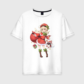 Женская футболка хлопок Oversize с принтом Рождественская Кли в Петрозаводске, 100% хлопок | свободный крой, круглый ворот, спущенный рукав, длина до линии бедер
 | арт | игрушка эмбер | кли | рисунок | рождество | танцующая игрушка | эмбер