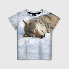 Детская футболка 3D с принтом Спящий Волк в Петрозаводске, 100% гипоаллергенный полиэфир | прямой крой, круглый вырез горловины, длина до линии бедер, чуть спущенное плечо, ткань немного тянется | animals | wolf | волк | волки | животные | звери | зверь | одиночество | одиночка | пёс | собака | спящий волк