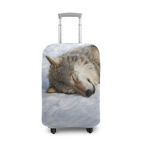 Чехол для чемодана 3D с принтом Спящий Волк в Петрозаводске, 86% полиэфир, 14% спандекс | двустороннее нанесение принта, прорези для ручек и колес | animals | wolf | волк | волки | животные | звери | зверь | одиночество | одиночка | пёс | собака | спящий волк