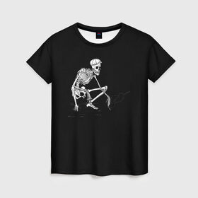 Женская футболка 3D с принтом Slavs Skeleton в Петрозаводске, 100% полиэфир ( синтетическое хлопкоподобное полотно) | прямой крой, круглый вырез горловины, длина до линии бедер | snap | snap collection | гопник | скелет | славян