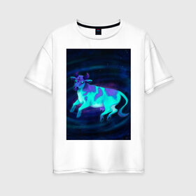 Женская футболка хлопок Oversize с принтом Космо-корова в Петрозаводске, 100% хлопок | свободный крой, круглый ворот, спущенный рукав, длина до линии бедер
 | галактика | инопланетянин | корова | космическая | космос