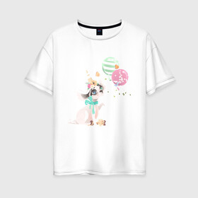 Женская футболка хлопок Oversize с принтом Собачка в Петрозаводске, 100% хлопок | свободный крой, круглый ворот, спущенный рукав, длина до линии бедер
 | животные | маленкое зло | наушники | шпиц