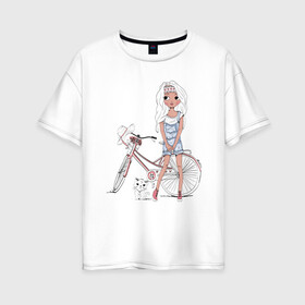 Женская футболка хлопок Oversize с принтом Оторва в Петрозаводске, 100% хлопок | свободный крой, круглый ворот, спущенный рукав, длина до линии бедер
 | tegunvteg | дама с собачкой | животные | кошечка | кошка | силуэт