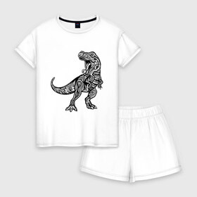 Женская пижама с шортиками хлопок с принтом Тираннозавр в стиле Мандала в Петрозаводске, 100% хлопок | футболка прямого кроя, шорты свободные с широкой мягкой резинкой | 