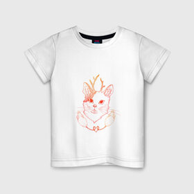 Детская футболка хлопок с принтом Рогатая кошка и мыши в Петрозаводске, 100% хлопок | круглый вырез горловины, полуприлегающий силуэт, длина до линии бедер | cat | mouse | кошка | мыши | рога