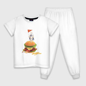 Детская пижама хлопок с принтом Завоевательница Паймон в Петрозаводске, 100% хлопок |  брюки и футболка прямого кроя, без карманов, на брюках мягкая резинка на поясе и по низу штанин
 | арт | бургер | голодная паймон | жареная картошка | захват | захватчик | картошка фри | паймон | рисунок | флаг | флажок