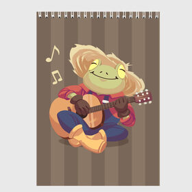 Скетчбук с принтом Лягушка-фермер с гитарой в Петрозаводске, 100% бумага
 | 48 листов, плотность листов — 100 г/м2, плотность картонной обложки — 250 г/м2. Листы скреплены сверху удобной пружинной спиралью | farmer | frog | guitar | music | toad | гитара | гитарист | жаба | жабка | лягушка | милый | музыка | фермер