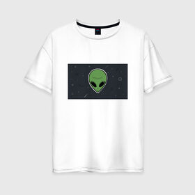 Женская футболка хлопок Oversize с принтом Alien в Петрозаводске, 100% хлопок | свободный крой, круглый ворот, спущенный рукав, длина до линии бедер
 | звезды | комета | космос | метеориты | пришелец
