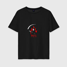 Женская футболка хлопок Oversize с принтом Grim Reaper Мрачный Жнец в Петрозаводске, 100% хлопок | свободный крой, круглый ворот, спущенный рукав, длина до линии бедер
 | death | жнец | огонь | пламя | скелет | страшный | череп