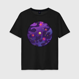 Женская футболка хлопок Oversize с принтом Мой космос! в Петрозаводске, 100% хлопок | свободный крой, круглый ворот, спущенный рукав, длина до линии бедер
 | tgcarpg | звезды | кометы | космос | планеты | розовый | солнце | фиолетовый