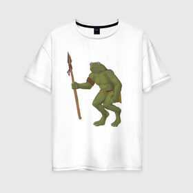 Женская футболка хлопок Oversize с принтом жаблин в Петрозаводске, 100% хлопок | свободный крой, круглый ворот, спущенный рукав, длина до линии бедер
 | carpg | fantasy | humanoid | жабы | персонаж