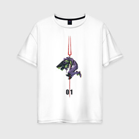 Женская футболка хлопок Oversize с принтом Евангилион в Петрозаводске, 100% хлопок | свободный крой, круглый ворот, спущенный рукав, длина до линии бедер
 | anime | eva | evangelion | nerv | аниме | анимэ | ева | евангилион | нерв | роботы | рэй | синдзи | япони