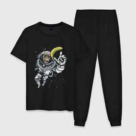 Мужская пижама хлопок с принтом Шимпанзе космонавт с бананом в Петрозаводске, 100% хлопок | брюки и футболка прямого кроя, без карманов, на брюках мягкая резинка на поясе и по низу штанин
 | Тематика изображения на принте: astronaut | banana | nasa | астронавт | банан | в космосе | в скафандре | в шлеме | горилла | за бананом | звезды | космонавт | мартышка | наса | невесомость | обезьяна | пародия | полет | прикол | примат | ракета