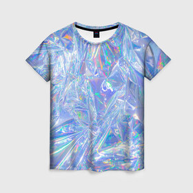 Женская футболка 3D с принтом 3d ice glitch в Петрозаводске, 100% полиэфир ( синтетическое хлопкоподобное полотно) | прямой крой, круглый вырез горловины, длина до линии бедер | 3d | 3д | glitch | ice | блеск | блестки | глитч | глич | лед | мятая | пакет | свечение