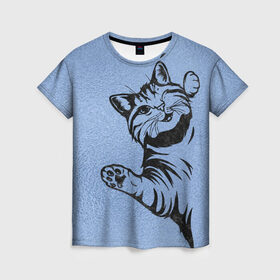 Женская футболка 3D с принтом Улыбающийся кот в Петрозаводске, 100% полиэфир ( синтетическое хлопкоподобное полотно) | прямой крой, круглый вырез горловины, длина до линии бедер | cat | веселый | дай | картинки | кот | котенок | котик | котики | котяра | кошечка | кошка | красивый | лапки | лапу | лапы | милый | подмигивает | рисунок | смешной | улыбающийся | усы | хороший