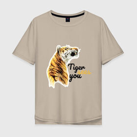 Мужская футболка хлопок Oversize с принтом Тигриный оскал в Петрозаводске, 100% хлопок | свободный крой, круглый ворот, “спинка” длиннее передней части | животные | звери | кошки | рыжий | тигр