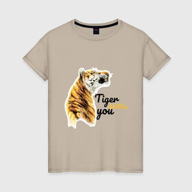 Женская футболка хлопок с принтом Тигриный оскал в Петрозаводске, 100% хлопок | прямой крой, круглый вырез горловины, длина до линии бедер, слегка спущенное плечо | животные | звери | кошки | рыжий | тигр