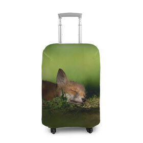 Чехол для чемодана 3D с принтом Сонный лисенок в Петрозаводске, 86% полиэфир, 14% спандекс | двустороннее нанесение принта, прорези для ручек и колес | fox | foxy | животное | звери | лиса | лисенок | лисичка | милая | рыжая | фокс