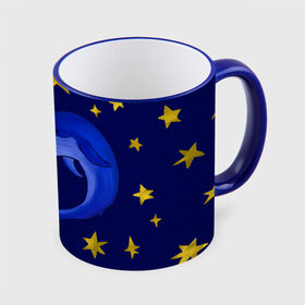 Кружка с принтом Звездный кит в Петрозаводске, керамика | ёмкость 330 мл | звезды | золотые | кит | ночное небо | синий | созвездие