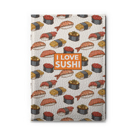 Обложка для автодокументов с принтом I love sushi Я люблю суши в Петрозаводске, натуральная кожа |  размер 19,9*13 см; внутри 4 больших “конверта” для документов и один маленький отдел — туда идеально встанут права | Тематика изображения на принте: japan | japanese | виды суши | гункан | гунканы | икра | красная икра | красная рыба | креветка | лосось | маки | нигири | омлет | паттерн | ролл | роллы | сашими | суси | узор | фастфуд | форель | футомаки