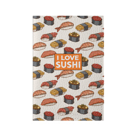 Обложка для паспорта матовая кожа с принтом I love sushi Я люблю суши в Петрозаводске, натуральная матовая кожа | размер 19,3 х 13,7 см; прозрачные пластиковые крепления | Тематика изображения на принте: japan | japanese | виды суши | гункан | гунканы | икра | красная икра | красная рыба | креветка | лосось | маки | нигири | омлет | паттерн | ролл | роллы | сашими | суси | узор | фастфуд | форель | футомаки