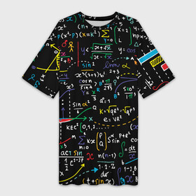 Платье-футболка 3D с принтом Математические формулы в Петрозаводске,  |  | formulas | math | science | алгебра | вуз | высшая математика | график | графики | дифференциальные уравнения | квадрат | корень квадратный | косинус | математика | наука | синус | студент | тригонометрия
