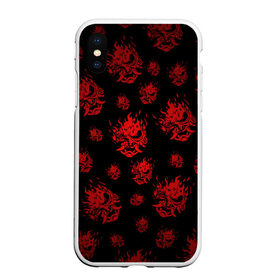 Чехол для iPhone XS Max матовый с принтом RED SAMURAI PATTERN в Петрозаводске, Силикон | Область печати: задняя сторона чехла, без боковых панелей | 2019 | cd project red | cyberpunk 2077 | cyberpunk fashion | hacker | keanu reeves | maelstrom | militech | night city | quadra | samurai | samurai cyberpunk 2077 | sci fi | trauma team | v | ви | киану ривз | киберпанк 2077 | логотип | роботы | 