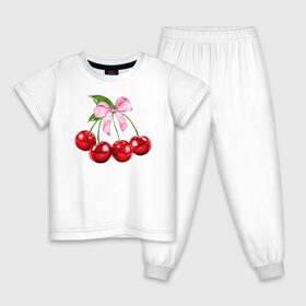 Детская пижама хлопок с принтом Вишенки в Петрозаводске, 100% хлопок |  брюки и футболка прямого кроя, без карманов, на брюках мягкая резинка на поясе и по низу штанин
 | гроздь | красный | черри.ягоды