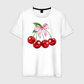 Мужская футболка хлопок с принтом Вишенки в Петрозаводске, 100% хлопок | прямой крой, круглый вырез горловины, длина до линии бедер, слегка спущенное плечо. | гроздь | красный | черри.ягоды