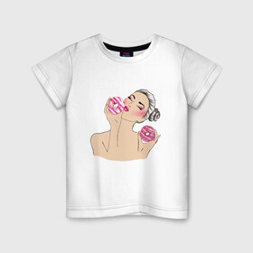 Детская футболка хлопок с принтом Моя любовь-пончики в Петрозаводске, 100% хлопок | круглый вырез горловины, полуприлегающий силуэт, длина до линии бедер | вкусно | девушка | пончик | сладости