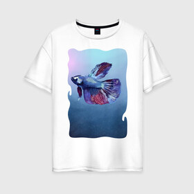 Женская футболка хлопок Oversize с принтом Рыбка в Петрозаводске, 100% хлопок | свободный крой, круглый ворот, спущенный рукав, длина до линии бедер
 | tegunvteg | акварель | аквариумнаярыбка | вода | петушок | рыбка