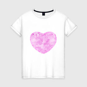 Женская футболка хлопок с принтом Акварельное сердце в Петрозаводске, 100% хлопок | прямой крой, круглый вырез горловины, длина до линии бедер, слегка спущенное плечо | 