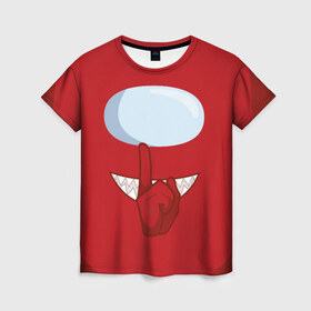 Женская футболка 3D с принтом AMONG US RED IMPOSTOR в Петрозаводске, 100% полиэфир ( синтетическое хлопкоподобное полотно) | прямой крой, круглый вырез горловины, длина до линии бедер | астронавт | красный | мем | самозванец | трендовый | эмонг ас | яркий